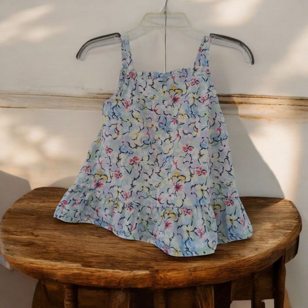 M8) Garanimals Toddler Girls 2T Floral Ruffle Tank Top & Shorts Set